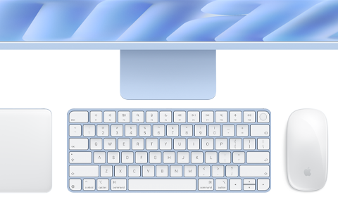Modrý Magic Keyboard s Touch ID a Magic Mouse
