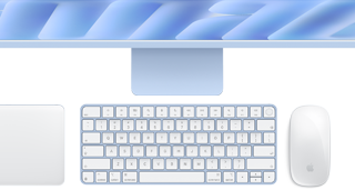 Modrý Magic Keyboard s Touch ID a Magic Mouse