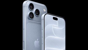 iPhone 18 Pro in Black, front-facing, showcasing two people with face tracking feature, demontration the Centre stage front camera feature