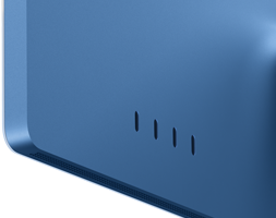 Kék iMac hátulnézetből négy Thunderbolt 4 porttal