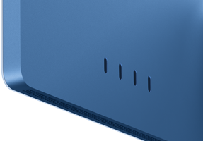 Kék iMac hátulnézetből négy Thunderbolt 4 porttal