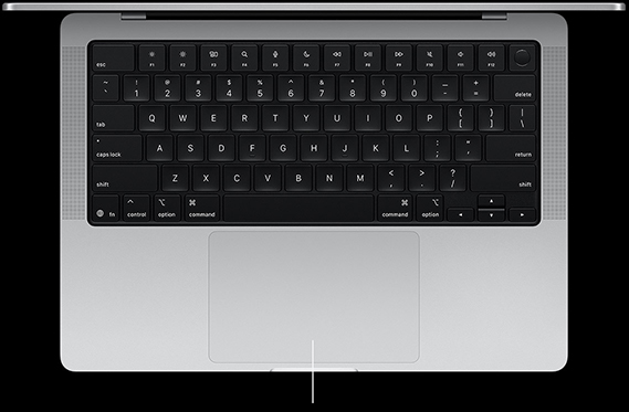 Ezüstszínű MacBook Pro kinyitva, látszik a billentyűzet és a Force Touch érintőpad