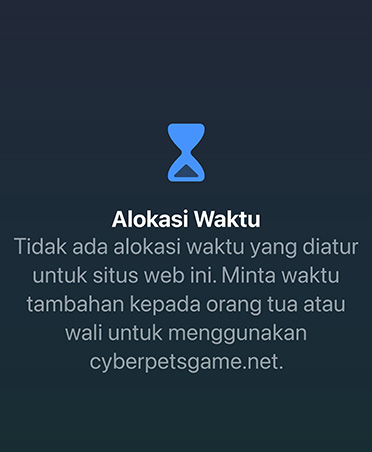 Layar Alokasi Waktu memberi tahu pengguna bahwa mereka telah mencapai batas untuk bermain game dengan opsi untuk meminta lebih banyak waktu.