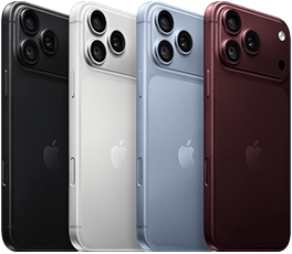 أجهزة iPhone 18 Pro في صف واحد، الجهة الخارجية الخلفية، جميع الألوان الأربعة: عنّابي، وجليدي، وفضي، وأسود، نظام كاميرا Pro Fusion في الزاوية العلوية اليسرى، 3 عدسات، ميكروفون، فلاش