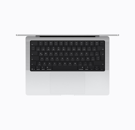 MacBook, color plata, vista desde arriba, abierta