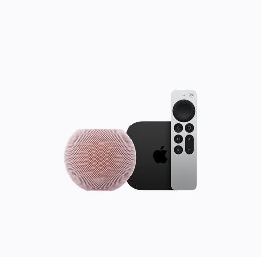 Apple TV 4K, black colour, top exterior, glossy black Apple TV logo