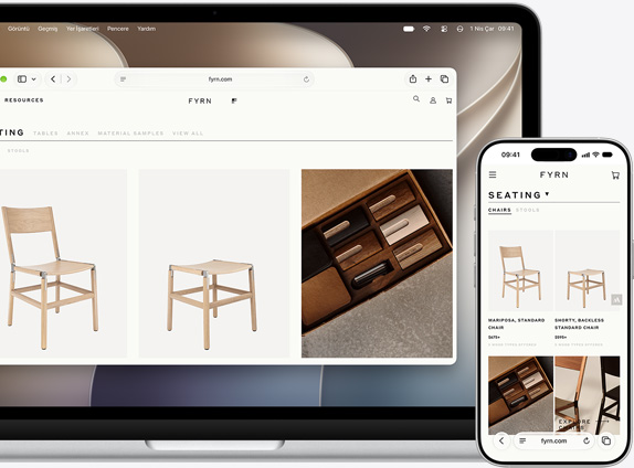 Aynı Safari sayfasının açık olduğu MacBook ve iPhone ekranları