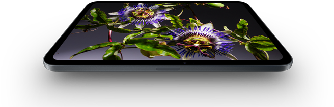 iPad mini, 8.5 inç OLED ekran, parlak ve derin siyahlar, şapka takmış ve ceket giymiş bir kişi gösteriliyor
