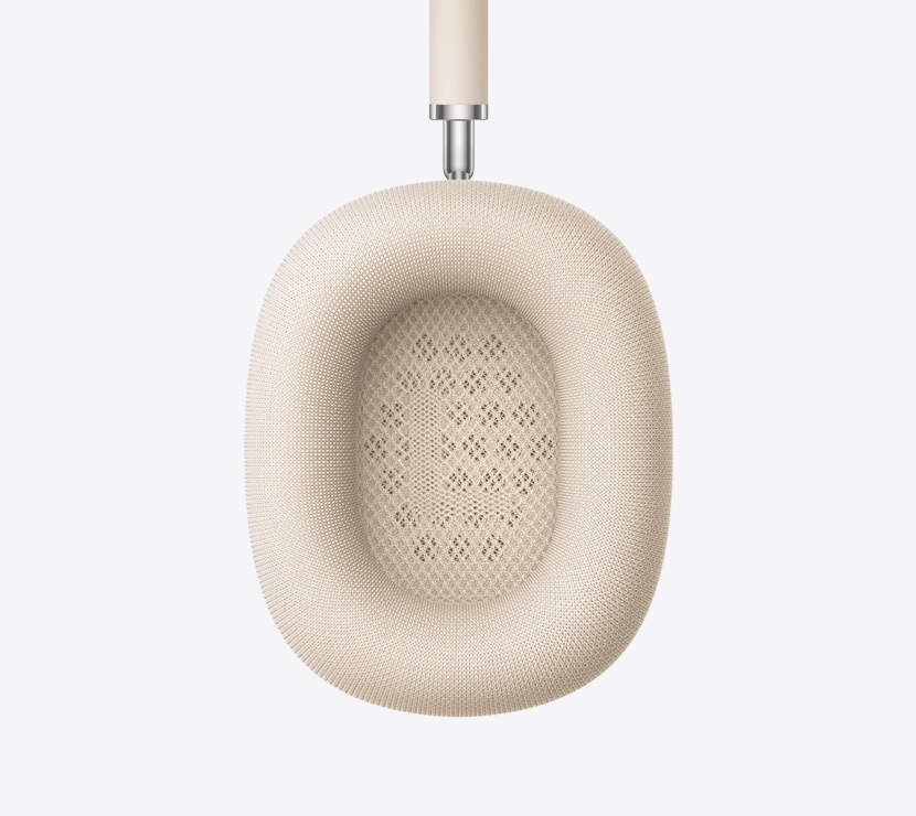 Căști AirPods Max 2, culoare Strălucire stelară, detaliu cu interiorul pernițelor auriculare