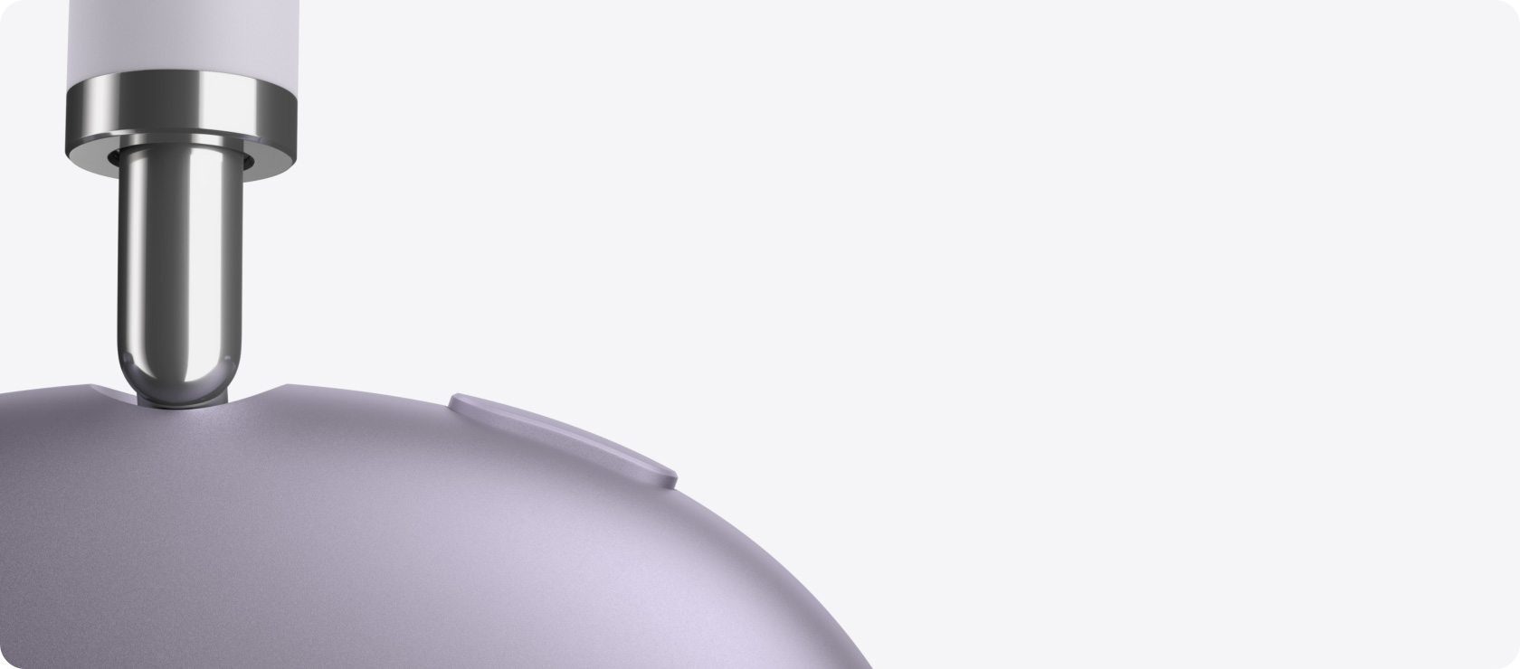 Căști AirPods Max 2, parte exterioară laterală, detaliu cu brațul telescopic, pernițe auriculare, butonul de Control zgomot