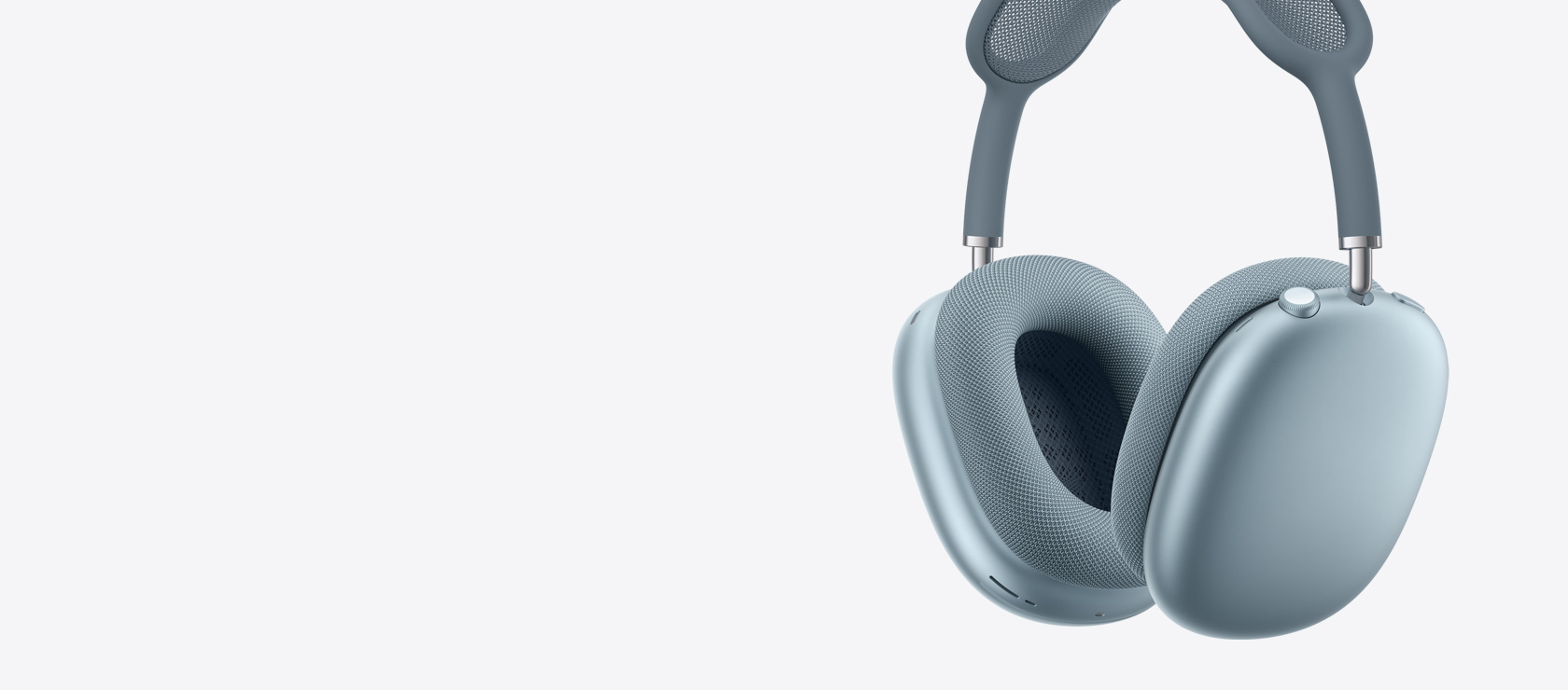 Căști AirPods Max 2, parte exterioară laterală, culoare Albastru, interiorul și exteriorul pernițelor auriculare, Digital Crown