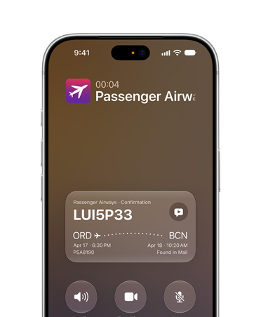 iPhone 18 Pro w kolorze srebrnym, na ekranie widać funkcję Kontekst rozmowy obsługiwaną przez Apple Intelligence oraz szczegóły potwierdzenia rezerwacji