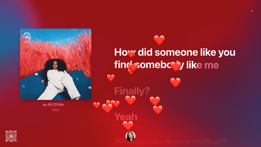影像展示 Apple Music 及藝人 Nao 的歌曲《All of Me》的歌詞