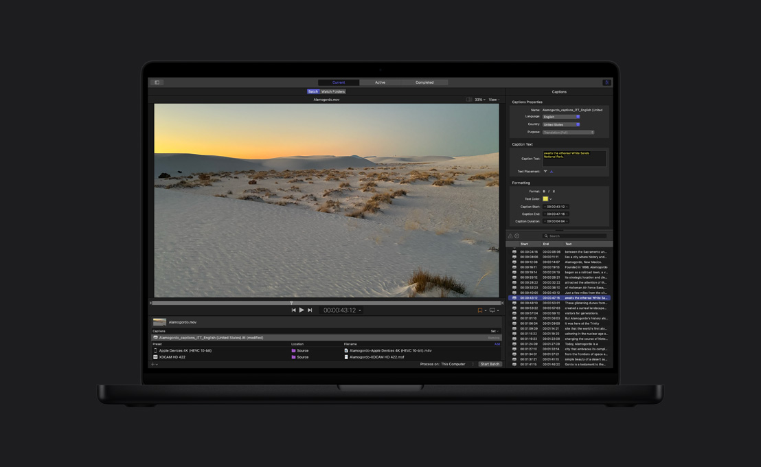 16 Zoll MacBook Pro, karge Sanddünen, Demo des Compressor-Exports