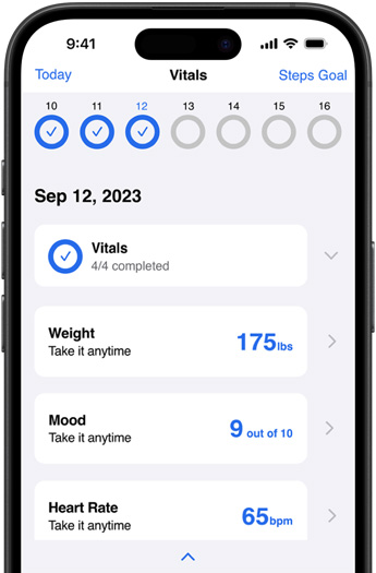 Un iPhone con la app Corrie Health.