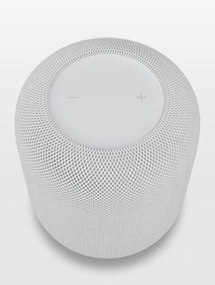 HomePod blanc en RA sur l’écran d’un iPhone.