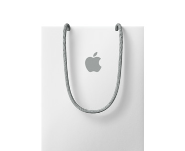 White gift bag, Apple logo centred, grey rope handles