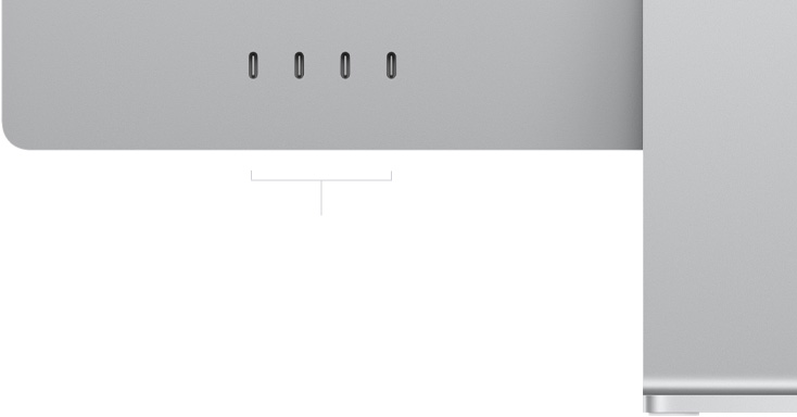 Parte posterior de la iMac, esquina inferior izquierda, cuatro puertos Thunderbolt 4