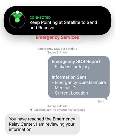 La prestación Emergencia SOS vía satélite en uso para avisar a los servicios de emergencia de que una persona está enferma o herida