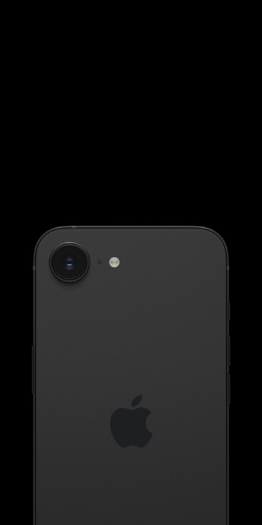 iPhone Air negro espacial, parte posterior que muestra el sistema de cámara Fusion, lente dos en uno, LiDAR, flash y micrófono