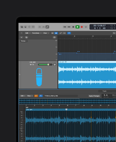Schermo di un MacBook Pro 16 che mostra una forma d’onda con la sincronizzazione del tempo