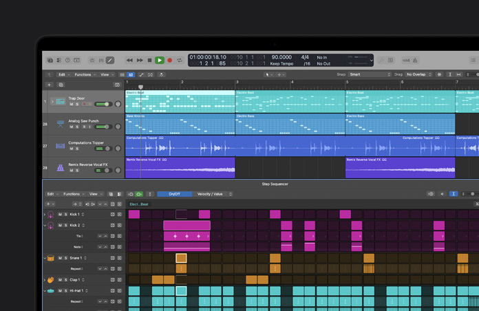 Schermo di un MacBook Pro 16 che mostra Step Sequencer in uso