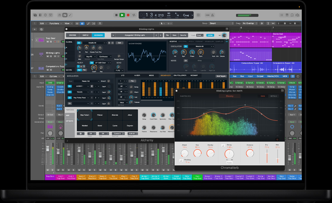 Schermo di un MacBook Pro 16 che mostra la finestra di un campione vocale e la finestra dell’uscita stereo