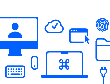 Logo de Configuración Personalizada, con distintos íconos relacionados a la Mac, como un mouse y un teclado