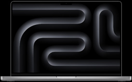 MacBook Pro, silver color, open, display shows geometric wavy pattern