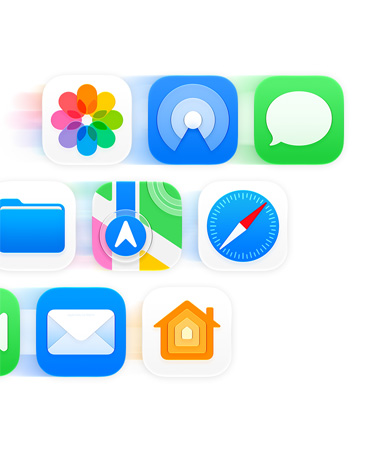 Un ensemble d’icônes d’apps, dont Messages, Safari et Mail
